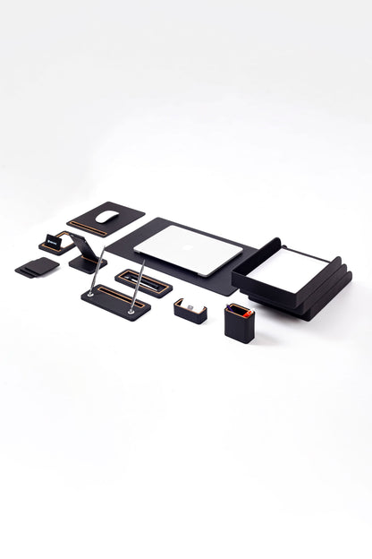Pera Leather Desk Set 12 Pieces With Three Document Shelves