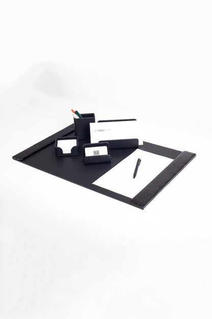 Loft Leather Desk Set Black 5 Pieces Vertical Coroco Detailed