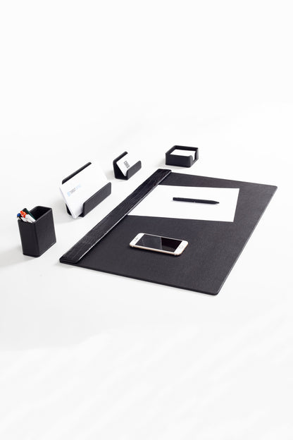 Loft Leather Desk Set Black 5 Pieces Horizontal Coroco Detailed