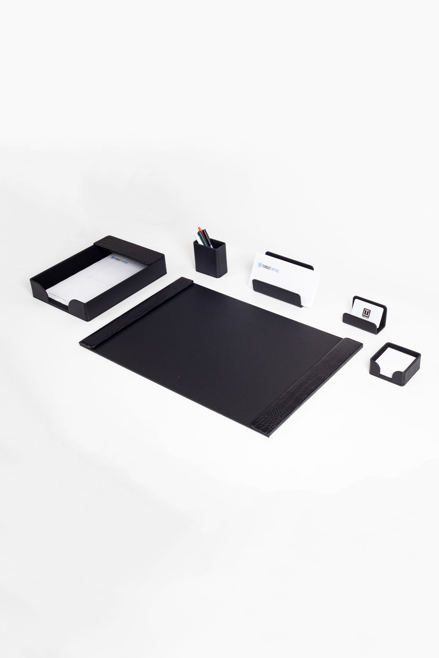 Loft Leather Desk Set Black 6 Pieces Vertical Coroco Detailed