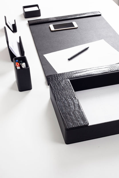 Loft Leather Desk Set Black 6 Pieces Vertical Coroco Detailed