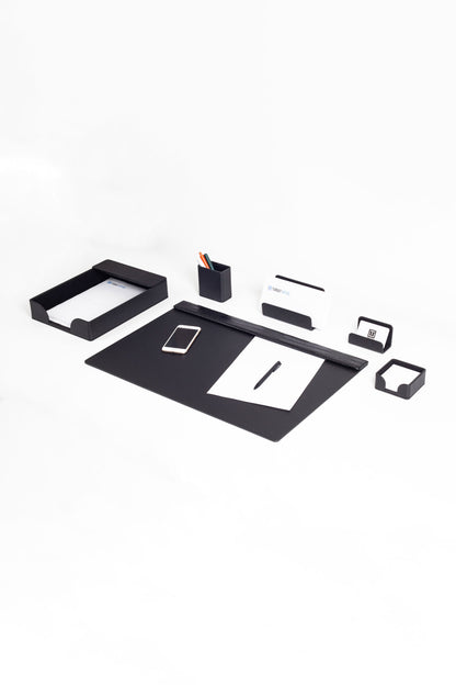 Loft Leather Desk Set Black 6 Pieces Horizontal Coroco Detailed