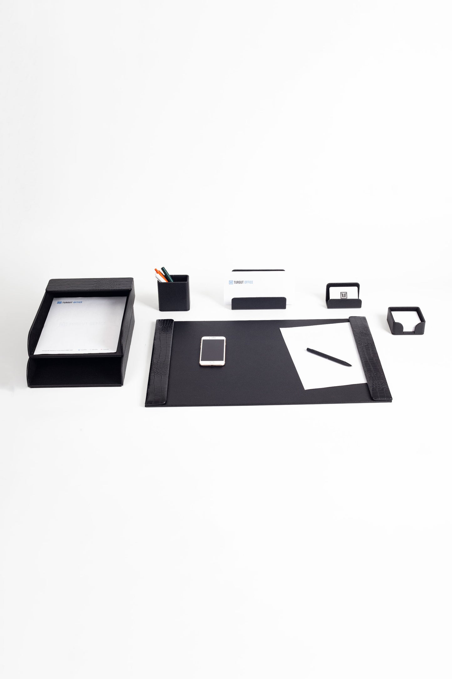 Loft Leather Desk Set Black 7 Pieces Vertical Coroco Detailed