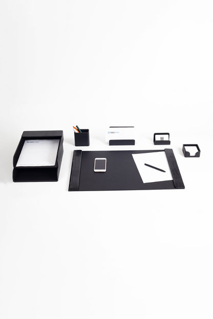 Loft Leather Desk Set Black 7 Pieces Vertical Coroco Detailed