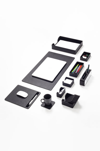Oslo Leather Desk Set Black 10 Pieces