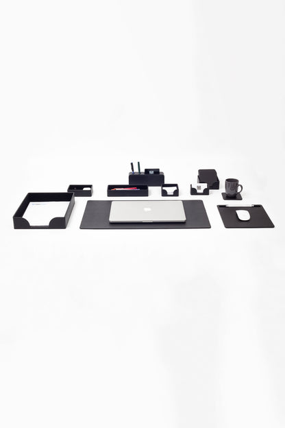 Oslo Leather Desk Set Black 10 Pieces