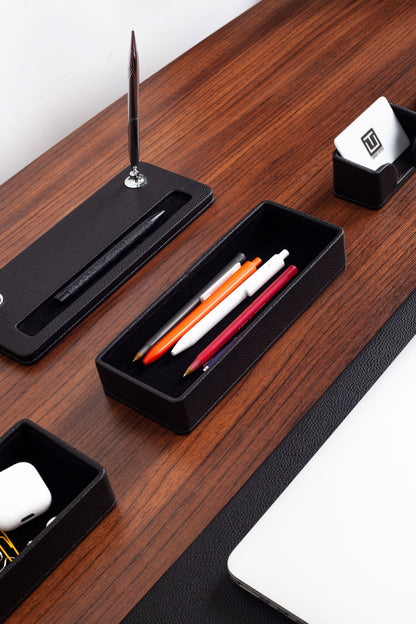Roma Edge Leather Desk Set Black 10 Pcs