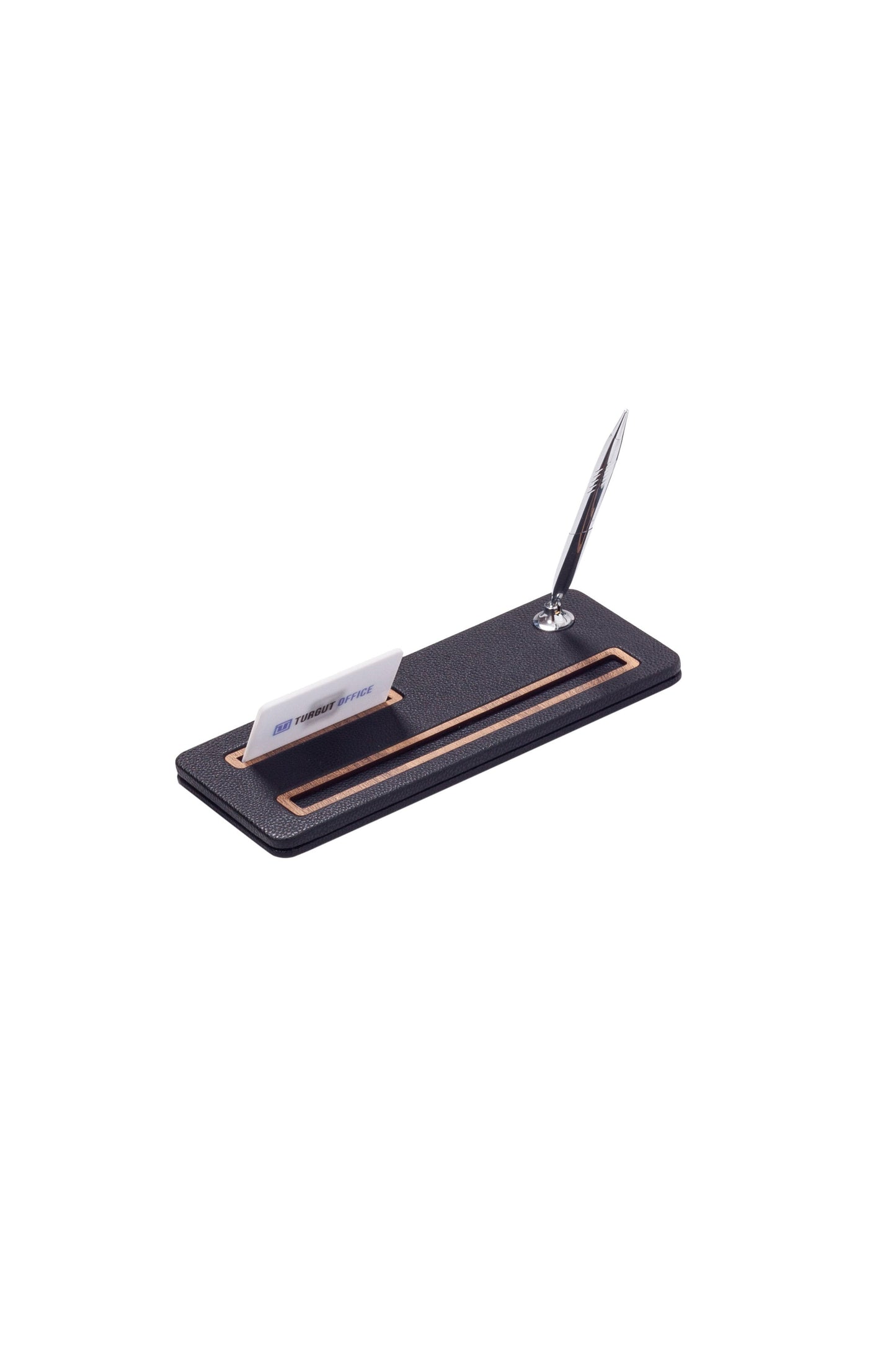 Porto Leather Desk Pen Unit Black Wooden Deaty