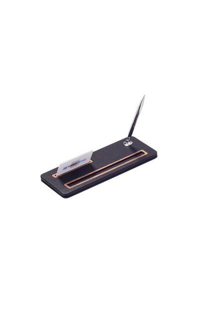 Porto Leather Desk Pen Unit Black Wooden Deaty