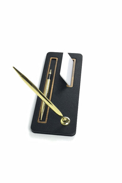 Porto Leather Desk Pen Unit Black Wooden Deaty