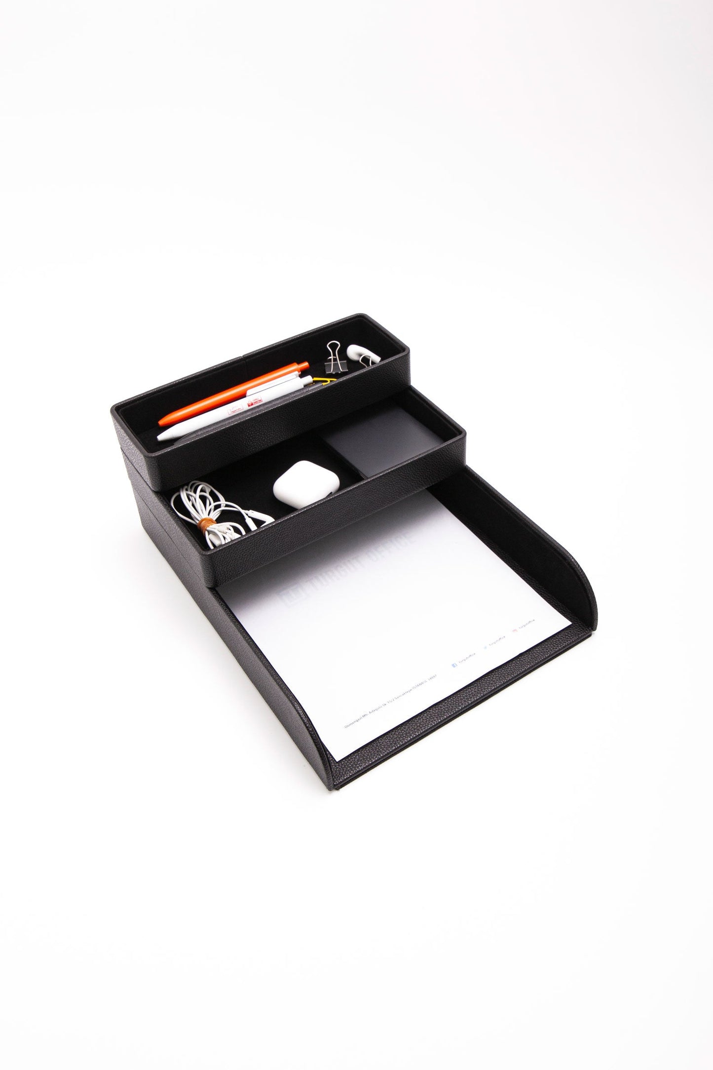 Felix Leather Organizer Set Of Three With Document Shelf Black