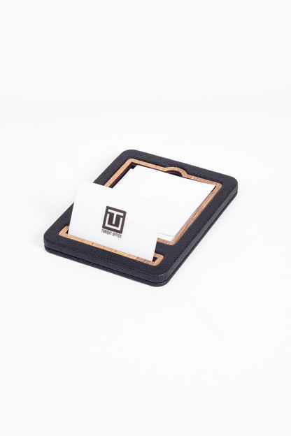 Leather Note Holder Black Wood Detailed Note Holder and Business Card Holder