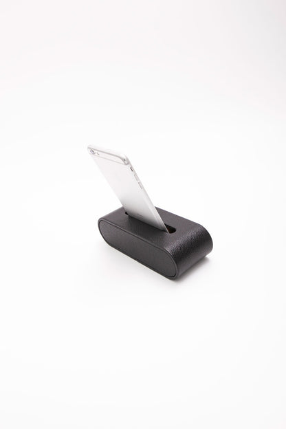 Leather Phone Holder Wooden Detail Sound Guided
