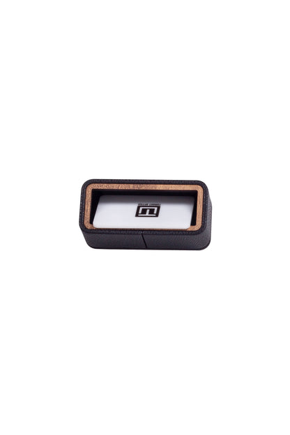 Leather Wood Detailed Business Card Holder Black