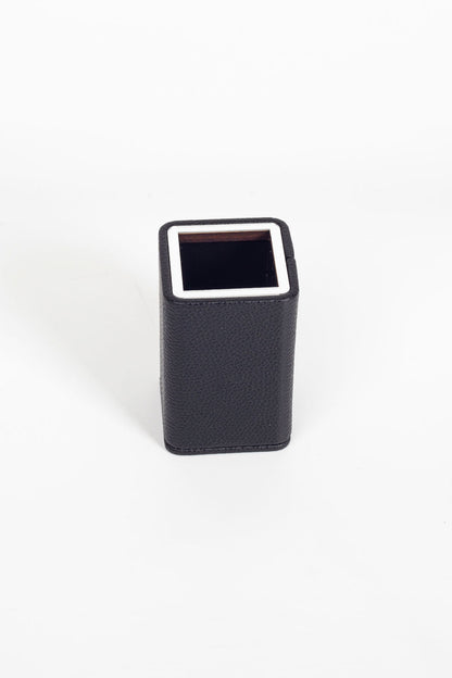 Desktop Small Chrome Detailed Pencil Holder Black