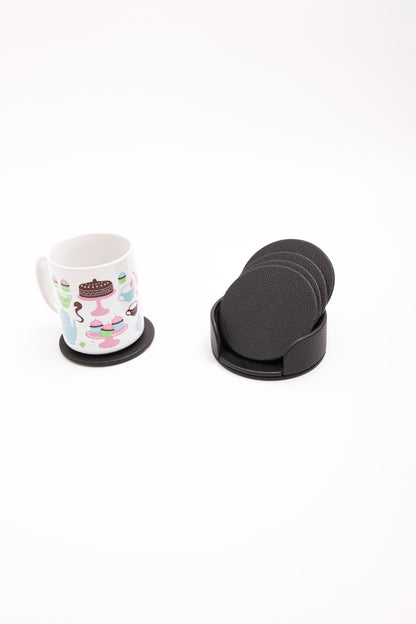 Leather Oval Coaster Set Black