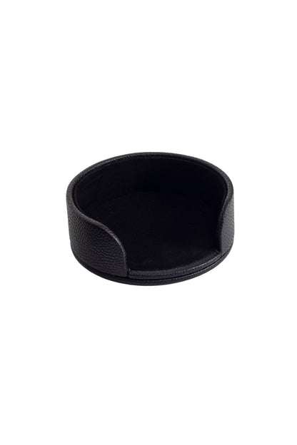 Leather Oval Coaster Set Black
