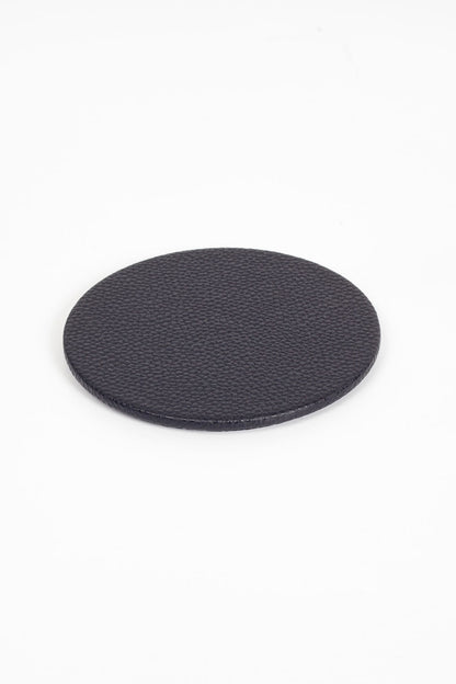 Leather Oval Coaster Set Black