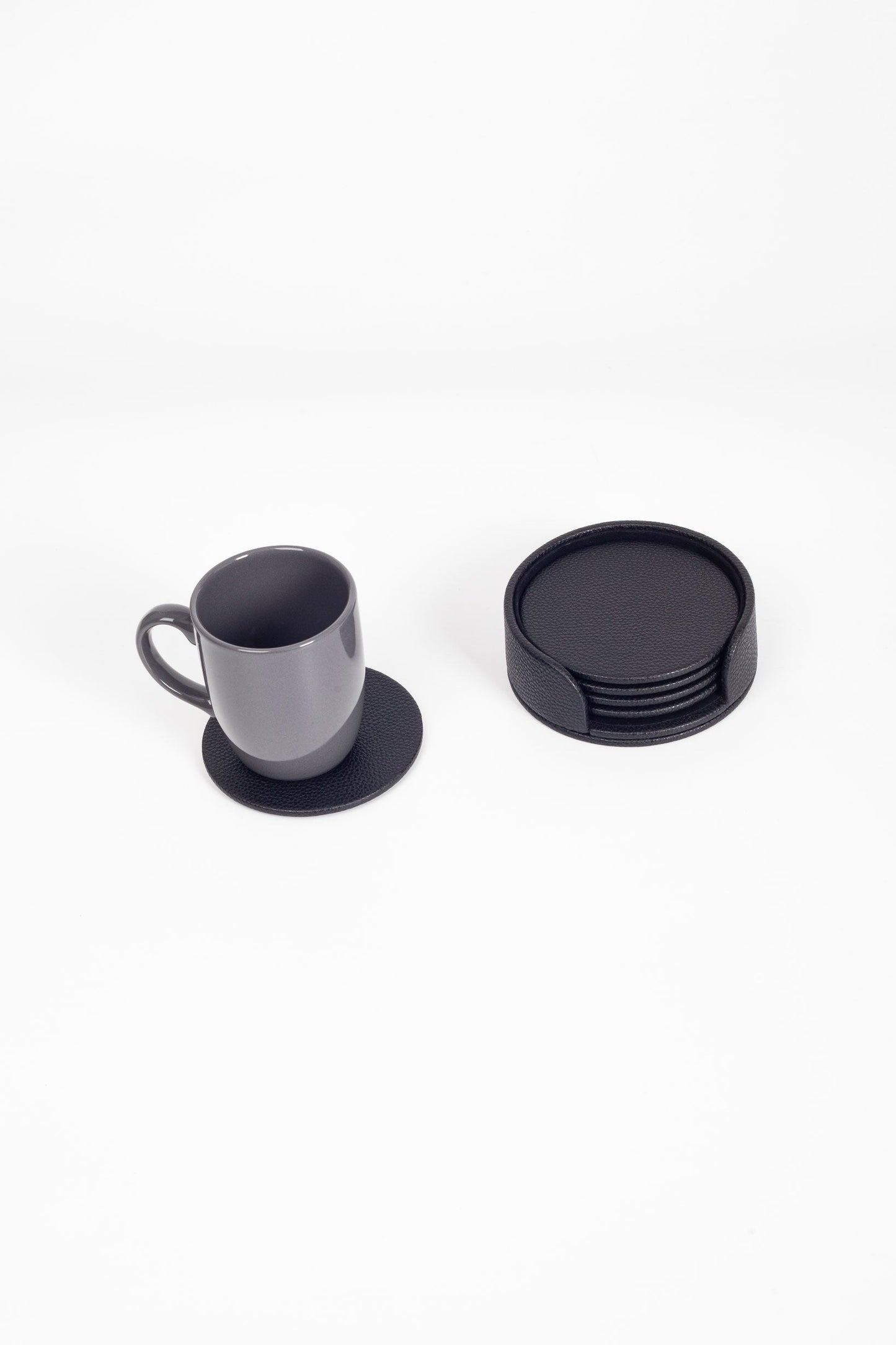 Leather Oval Coaster Set Black