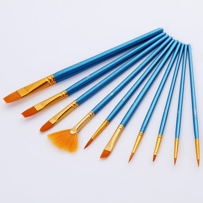 10 Nylon Hair Brushes with Fan-Shaped Watercolor Pens