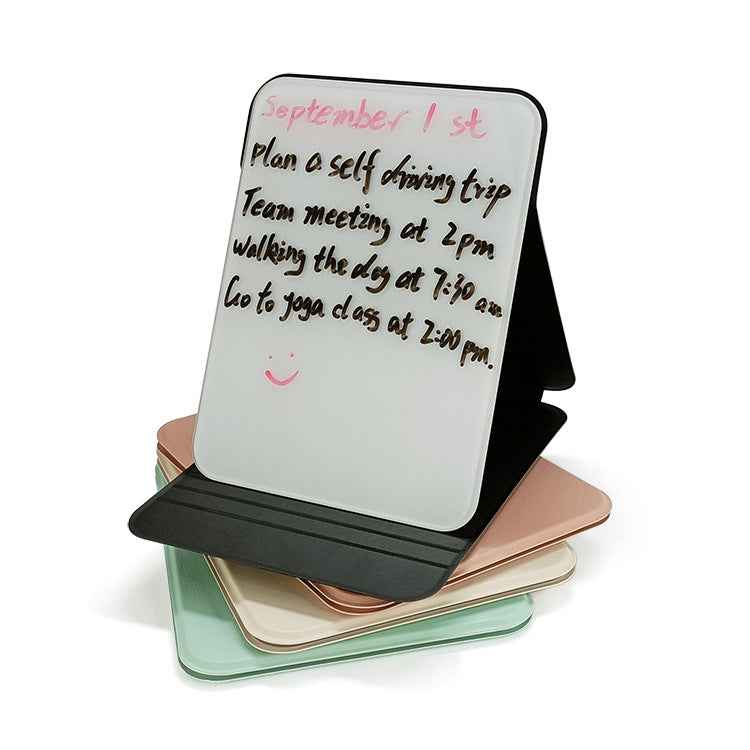 PU Case Glass Desktop Whiteboard - Portable Foldable Memo Board