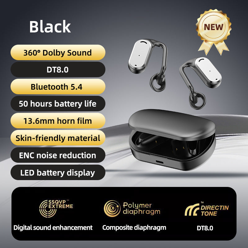 GT-R Bluetooth Earphones Hanging Ear Bone Conduction Wireless Bluetooth Earphones Long Range Office Business Digital Display Screen