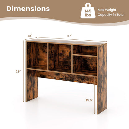 Computer Desktop Bookcase with 4 Cubbies and Open Back Compartment-Coffee