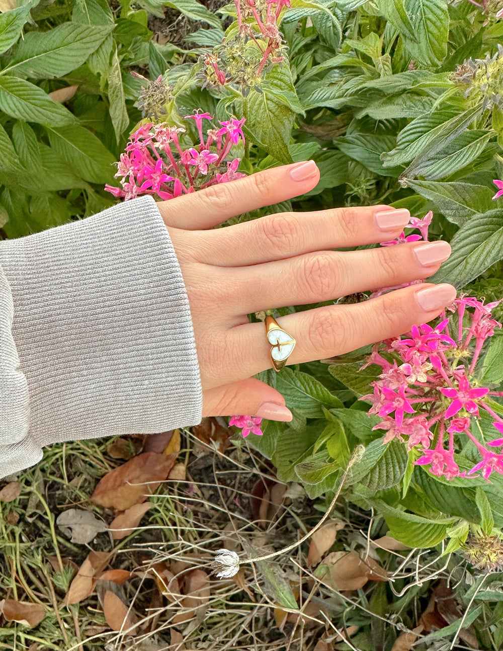 Enamel Heart Cross Ring