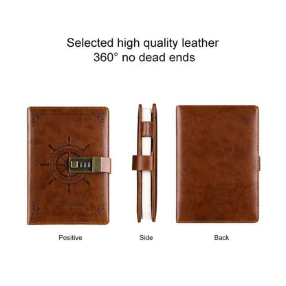 B6 Retro PU Cover Sailor Notebook Diary Book with Password Lock(Brown)