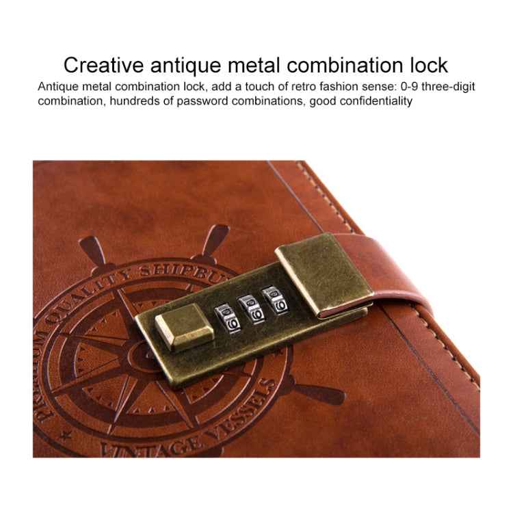 B6 Retro PU Cover Sailor Notebook Diary Book with Password Lock(Brown)
