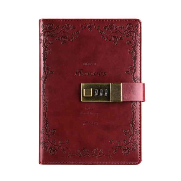 B6 Retro PU Cover Notebook Diary Book with Password Lock(Wine Red)