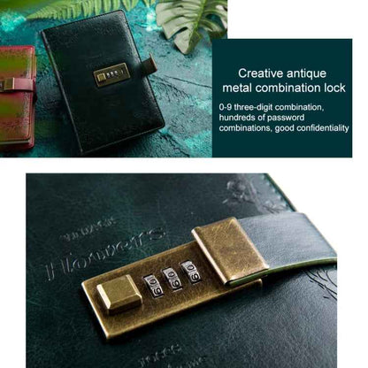 B6 Retro PU Cover Notebook Diary Book with Password Lock(Wine Red)