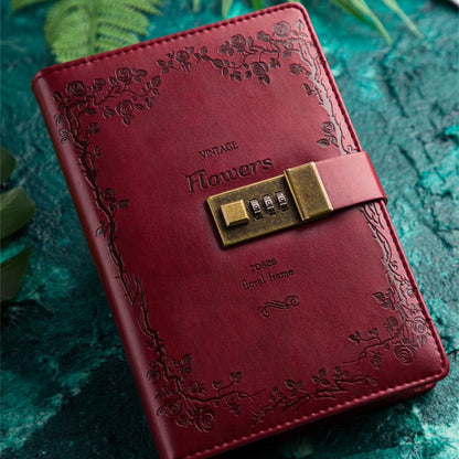 B6 Retro PU Cover Notebook Diary Book with Password Lock(Wine Red)