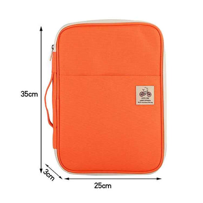 Office Supplies Multi-purpose Zipper Document Folder A4 Storage Bag(Orange)