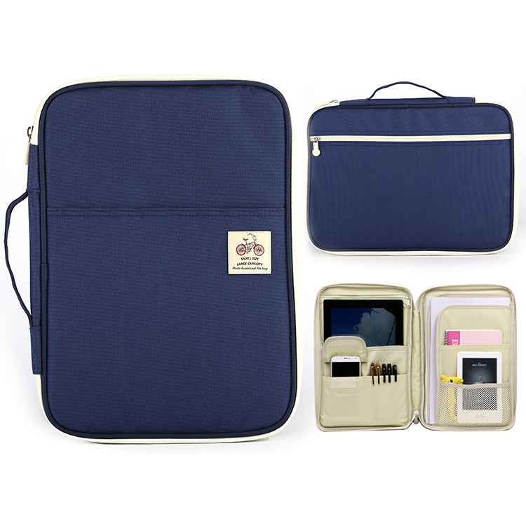 Office Supplies Multi-purpose Zipper Document Folder A4 Storage Bag(Navy Blue)