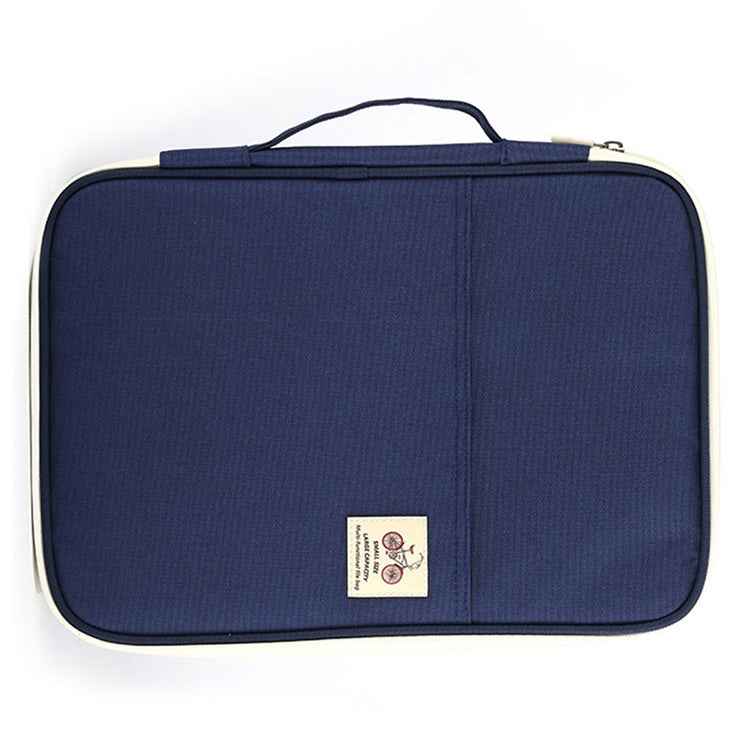 Office Supplies Multi-purpose Zipper Document Folder A4 Storage Bag(Navy Blue)