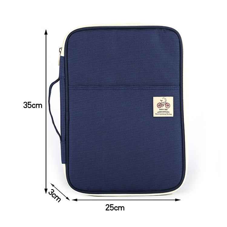 Office Supplies Multi-purpose Zipper Document Folder A4 Storage Bag(Navy Blue)