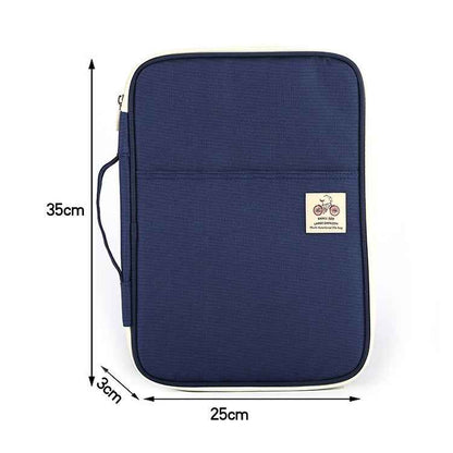 Office Supplies Multi-purpose Zipper Document Folder A4 Storage Bag(Navy Blue)