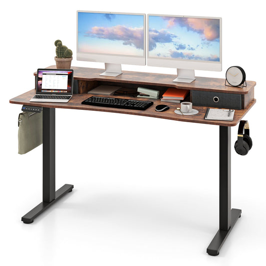 55 Inch x 24 Inch Height Adjustable Electric Standing Desk with 2 Drawers-Brown