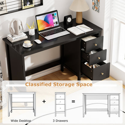3-Drawer Home Office Study Computer Desk with Spacious Desktop-Black