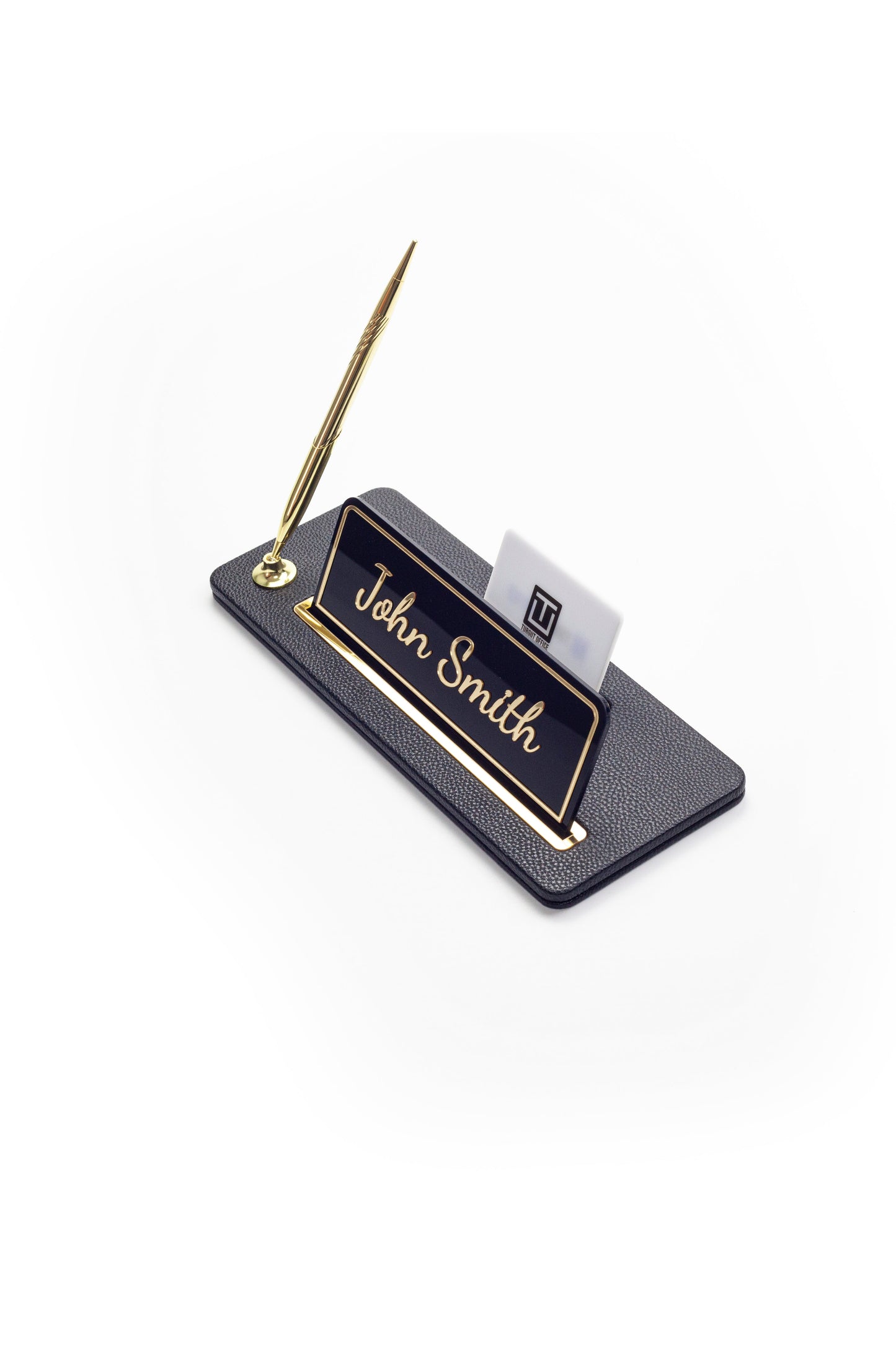 Leather Desk Name Holder Gold Detailed