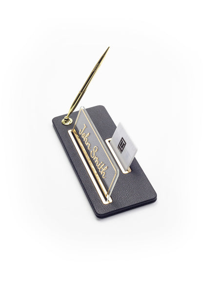Leather Desk Name Holder Gold Detailed
