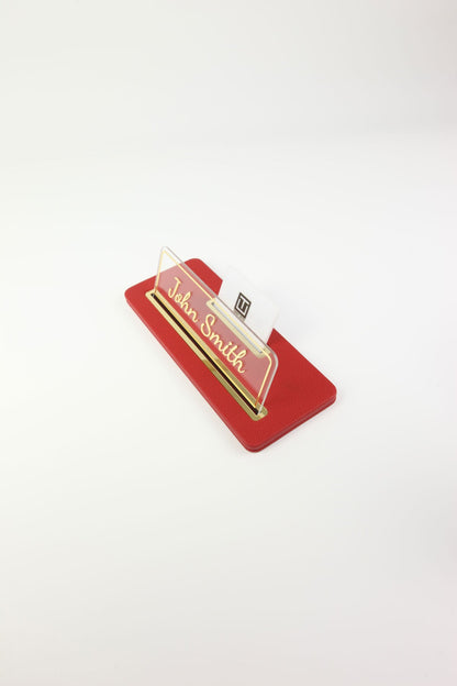 Leather Desk Nameplate Black Gold Detail - Nameplate and Business Card Holder