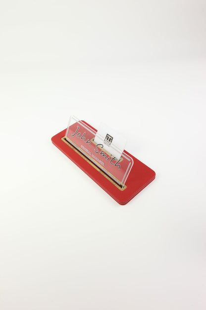Leather Desk Nameplate Black Wood Detail - Nameplate and Business Card Holder