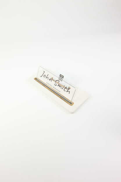 Leather Desk Nameplate Black Wood Detail - Nameplate and Business Card Holder