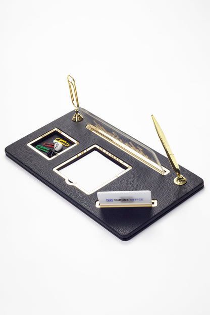 Organizer Leather Desk Nameplate Gold Detailed