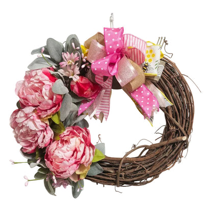 Pink Peony Wreath: Floral Grapevine Front Door Decor