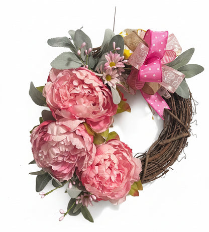 Pink Peony Wreath: Floral Grapevine Front Door Decor