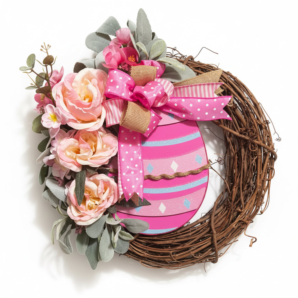 Pink Floral Easter Grapevine Wreath