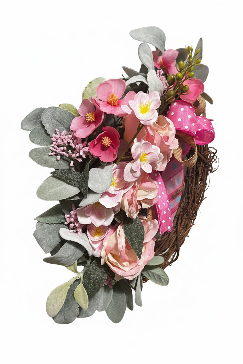 Pink Floral Easter Grapevine Wreath